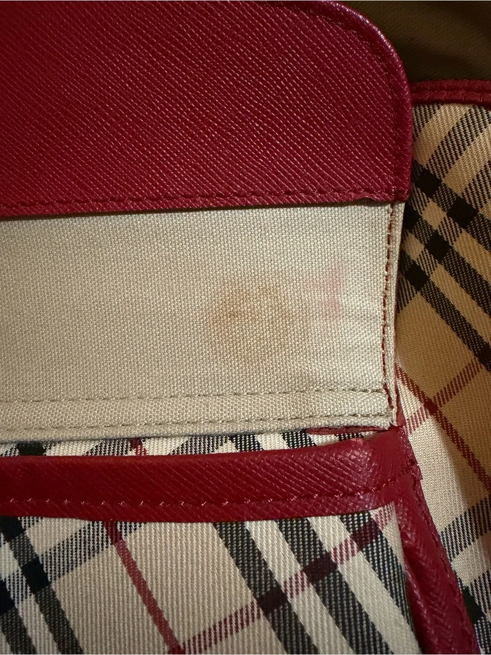 Burberry Nova Check Red Leather Turn-Lock Satchel Bag Vintage